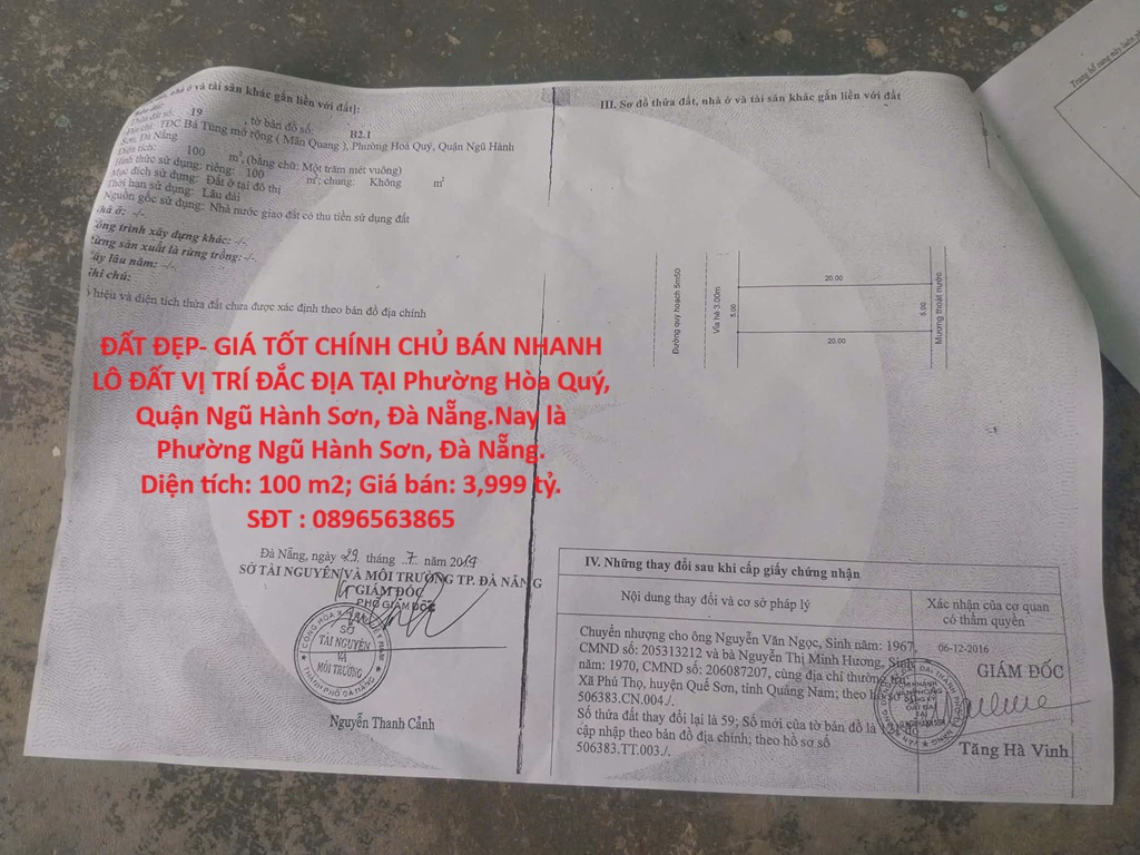 ĐẤT ĐẸP- GIÁ TỐT CHÍNH CHỦ BÁN NHANH LÔ ĐẤT VỊ TRÍ ĐẮC ĐỊA TẠI Phường Hòa Quý, Quận Ngũ Hành Sơn, Đà Nẵng.