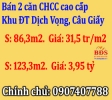 Cần bán 2 căn CHCC cao cấp, tại Khu ĐTM Dịch Vọng, Quận Cầu Giấy, Hà Nội