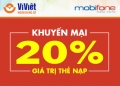 MobiFone khuyến mại 20% giá trị nạp tiền ngày 11/07/2018