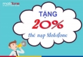 MobiFone khuyến mại 20% giá trị nạp tiền ngày 25/07/2018